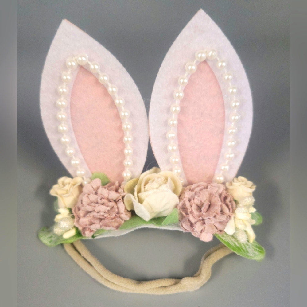 Newborn Infant Baby Girl Easter Bunny Ears Headband Floral Headpiece